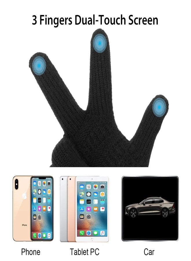 ViGrace Womens Winter Touchscreen Gloves Cable Knit Warm Lined 3 Fingers Dual-layer Touch Screen Texting Thermal Glove for Women - Image 3